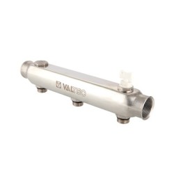 Коллектор из нерж. стали VALTEC, с м-о расст вых. 100мм, 1 1/2"х 6 вых. 3/4" нар.
